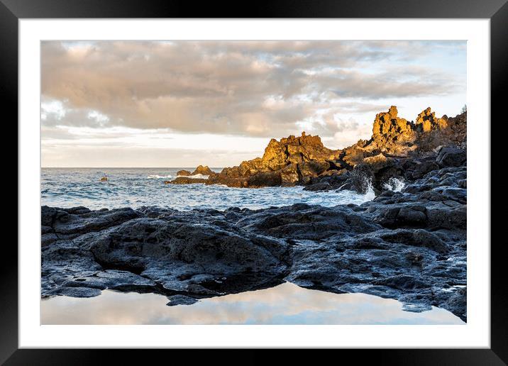 Dawn light hitting rocks on the coast, Tenerife Framed Mounted Print by Phil Crean