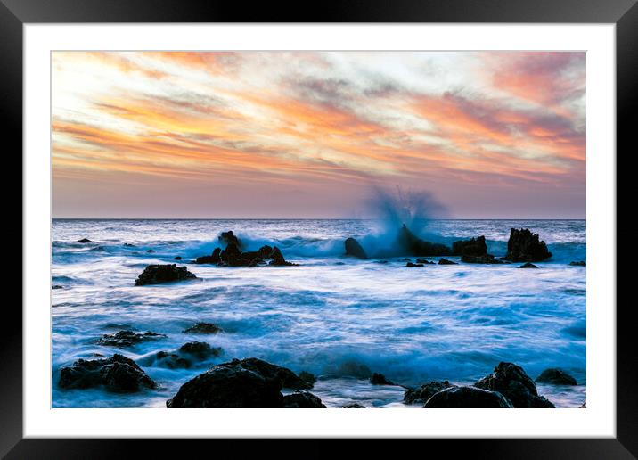 Orange sky and blue sea just after sunset, Tenerife Framed Mounted Print by Phil Crean