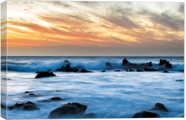 Outdoor Orange sky and blue sea just after sunset, Tenerife Canvas Print by Phil Crean
