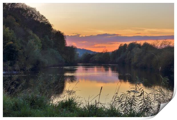 Sunset over the River Severn near Bishop's Norton. Print by Susan Snow