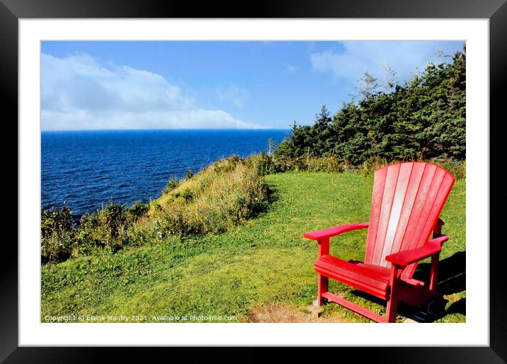 Red Chair by the Ocean Framed Mounted Print by Elaine Manley