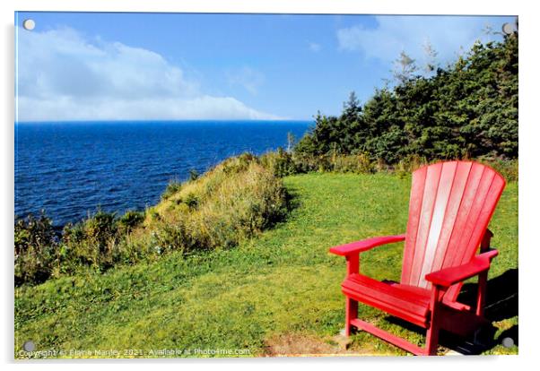 Red Chair by the Ocean Acrylic by Elaine Manley