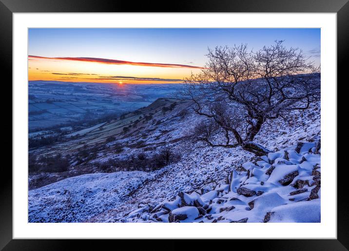 Winter sunrise from Cracken Edge. Peak District Framed Mounted Print by John Finney
