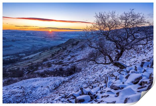 Winter sunrise from Cracken Edge. Peak District Print by John Finney