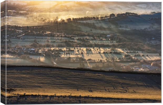 Winter sunrise from Cracken Edge. Peak District Canvas Print by John Finney