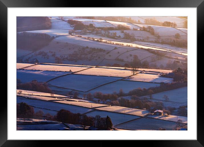 Winter sunrise from Cracken Edge. Peak District Framed Mounted Print by John Finney