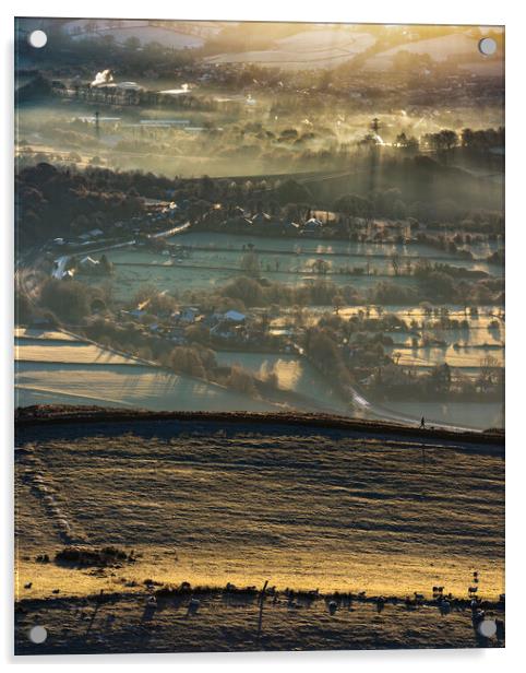 Winter sunrise from Cracken Edge. Peak District Acrylic by John Finney