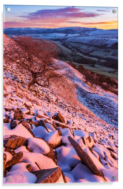 Winter sunrise from Cracken Edge. Peak District Acrylic by John Finney