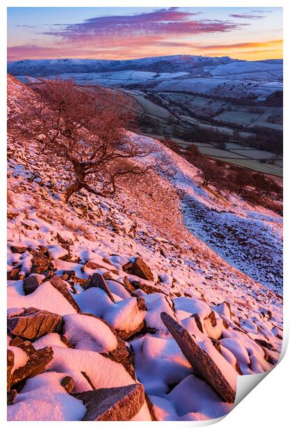 Winter sunrise from Cracken Edge. Peak District Print by John Finney