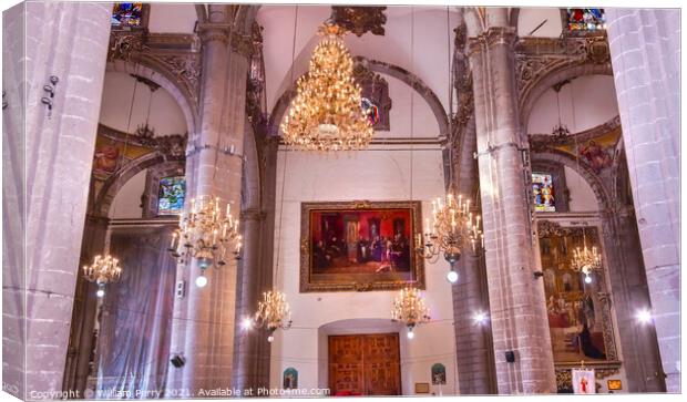 Chandeliers Mosaics Old Basilica Guadalupe Mexico City Mexico Canvas Print by William Perry