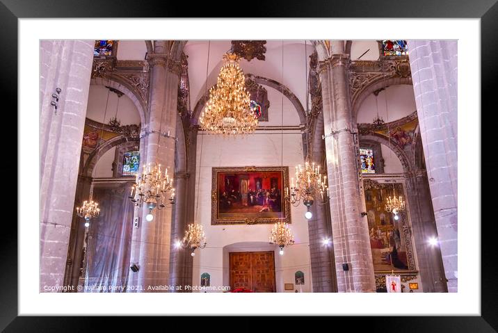 Chandeliers Mosaics Old Basilica Guadalupe Mexico City Mexico Framed Mounted Print by William Perry