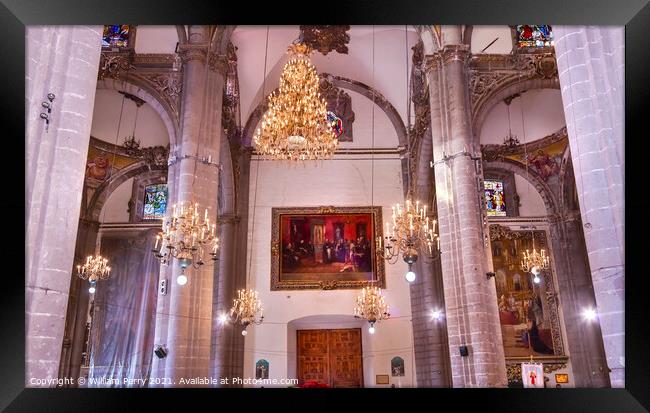 Chandeliers Mosaics Old Basilica Guadalupe Mexico City Mexico Framed Print by William Perry