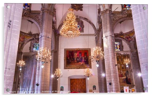 Chandeliers Mosaics Old Basilica Guadalupe Mexico City Mexico Acrylic by William Perry