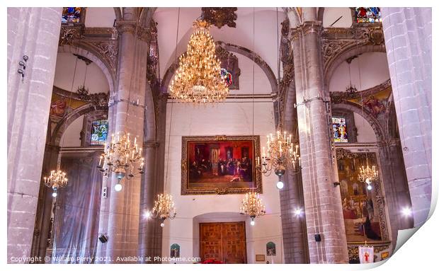 Chandeliers Mosaics Old Basilica Guadalupe Mexico City Mexico Print by William Perry