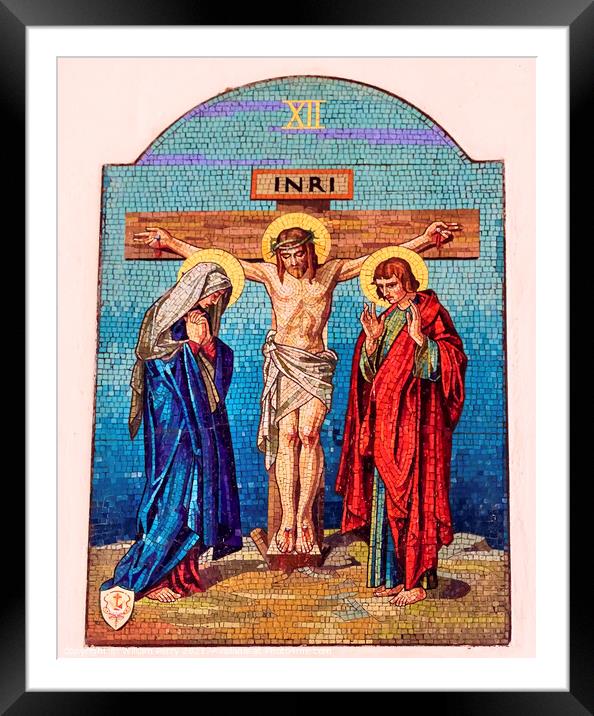 Crucifixion Jesus Mary John Mosaic Old Basilica Guadalupe Mexico Framed Mounted Print by William Perry