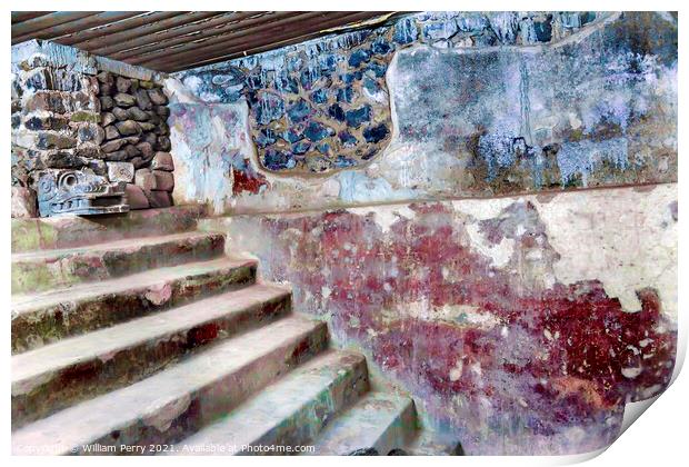 Ancient Apartments with Murals Indian Ruins Teotihuacan Mexico C Print by William Perry