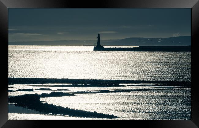 Roker Lighthouse in Liquid Metal Framed Print by Gary Clarricoates