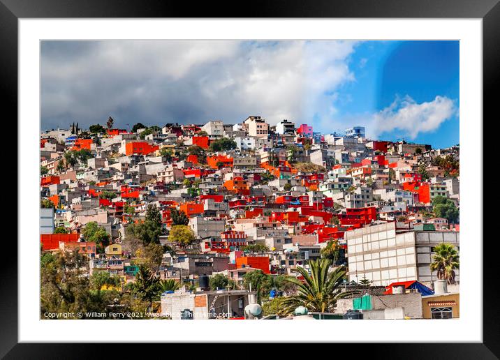 Colorful Orange Houses Suburbs Rainstorm Outskirts Mexico City M Framed Mounted Print by William Perry