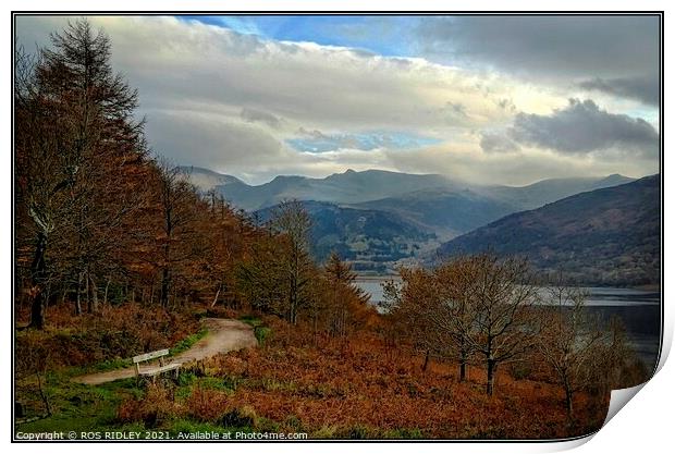 Autumn  mists at Ennerdale Water Print by ROS RIDLEY