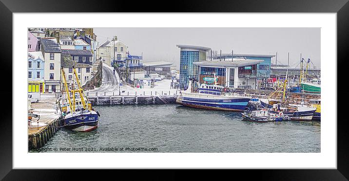 Brixham In The Snow Framed Mounted Print by Peter F Hunt