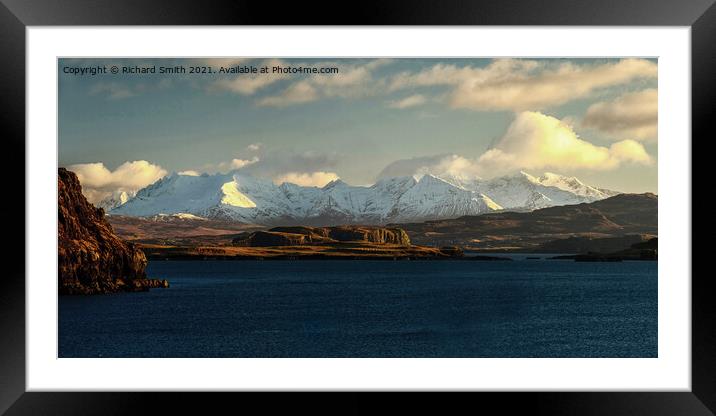Snow covered Cuillin beyond loch Bracadale. Framed Mounted Print by Richard Smith