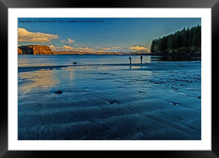 Blue reflections on a wet beach. Framed Mounted Print by Richard Smith