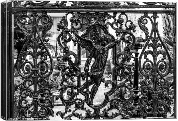 black White Iron Gate Garden District New Orleans Louisiana Canvas Print by William Perry