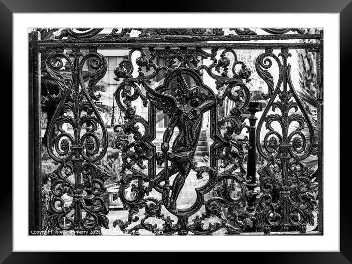 black White Iron Gate Garden District New Orleans Louisiana Framed Mounted Print by William Perry