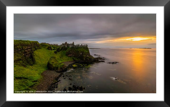 "Eternal Echoes: Dunluce Castle's Enchanting Ruins Framed Mounted Print by KEN CARNWATH