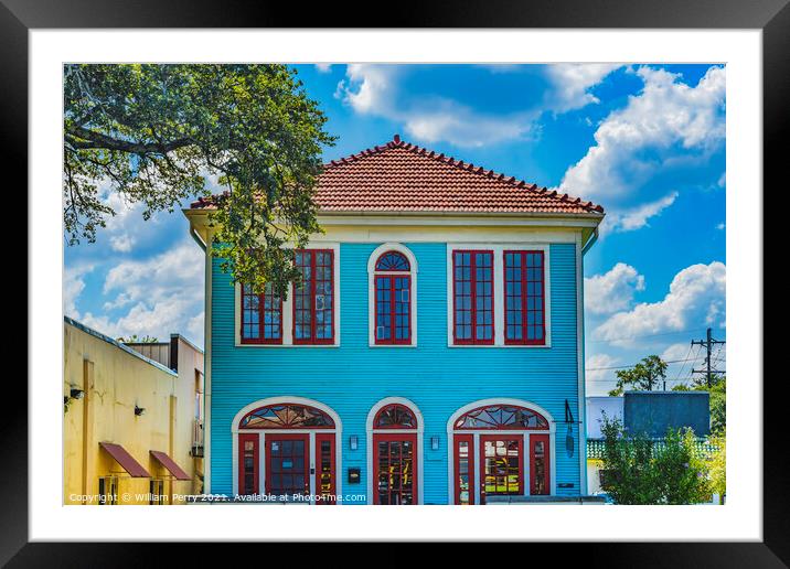 Blue Red House Office Garden District New Orleans Louisiana Framed Mounted Print by William Perry