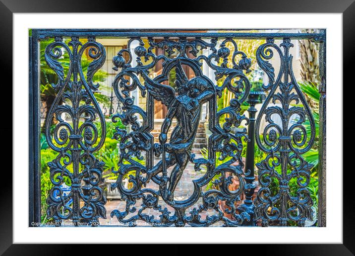 Angel Black Iron Gate Garden District New Orleans Louisiana Framed Mounted Print by William Perry