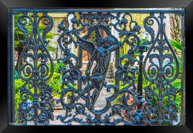 Angel Black Iron Gate Garden District New Orleans Louisiana Framed Print by William Perry