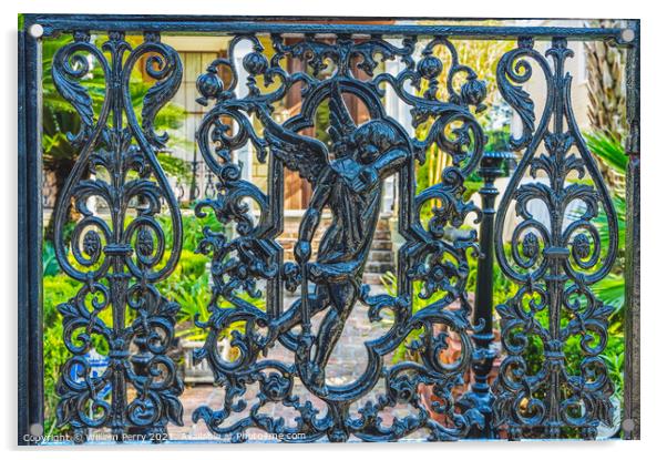 Angel Black Iron Gate Garden District New Orleans Louisiana Acrylic by William Perry