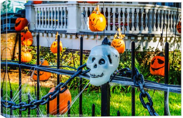 Halloween Decorations Gate Garden District New Orleans Louisiana Canvas Print by William Perry