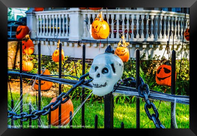 Halloween Decorations Gate Garden District New Orleans Louisiana Framed Print by William Perry