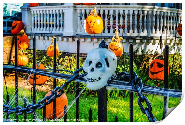 Halloween Decorations Gate Garden District New Orleans Louisiana Print by William Perry