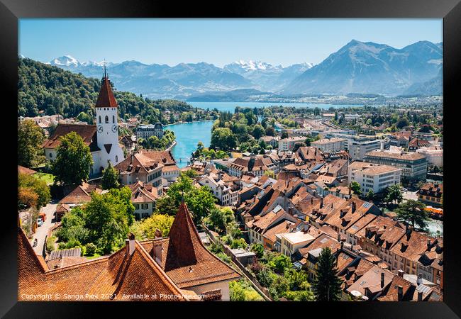 Swiss Thun old town with Alps mountain Framed Print by Sanga Park