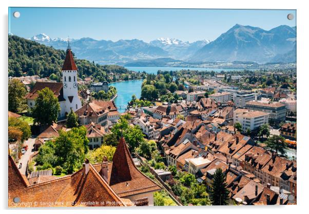 Swiss Thun old town with Alps mountain Acrylic by Sanga Park
