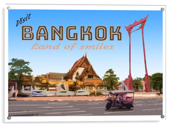 Vintage poster Bankok Acrylic by Kevin Hellon
