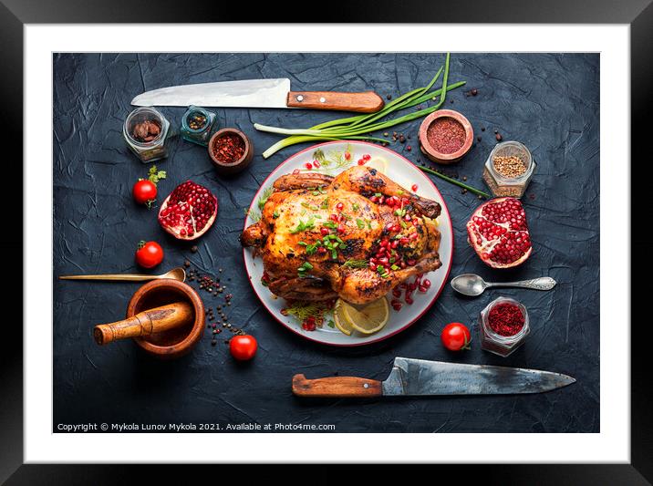 Delicious baked chicken on table Framed Mounted Print by Mykola Lunov Mykola