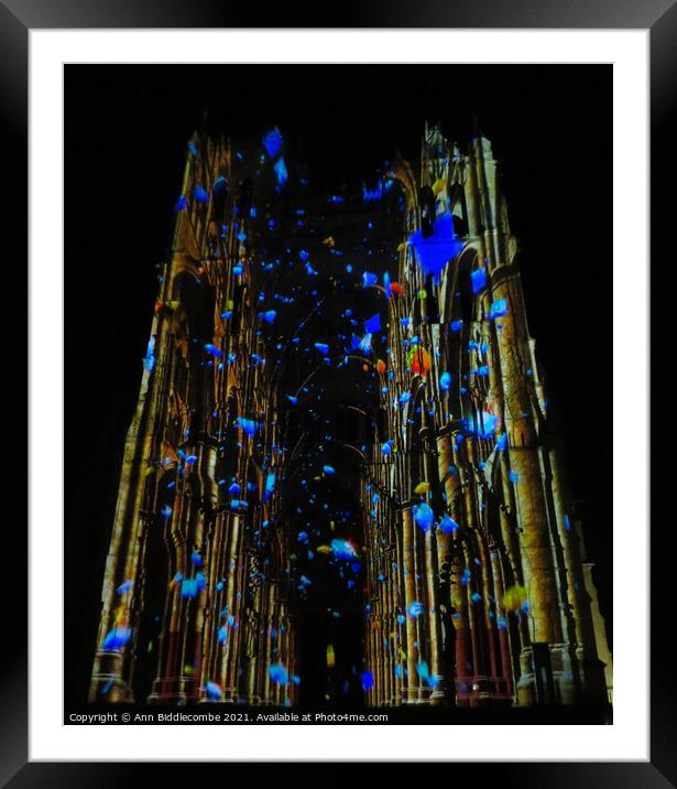 Disguised in colorful lights is Amiens Cathedral Framed Mounted Print by Ann Biddlecombe
