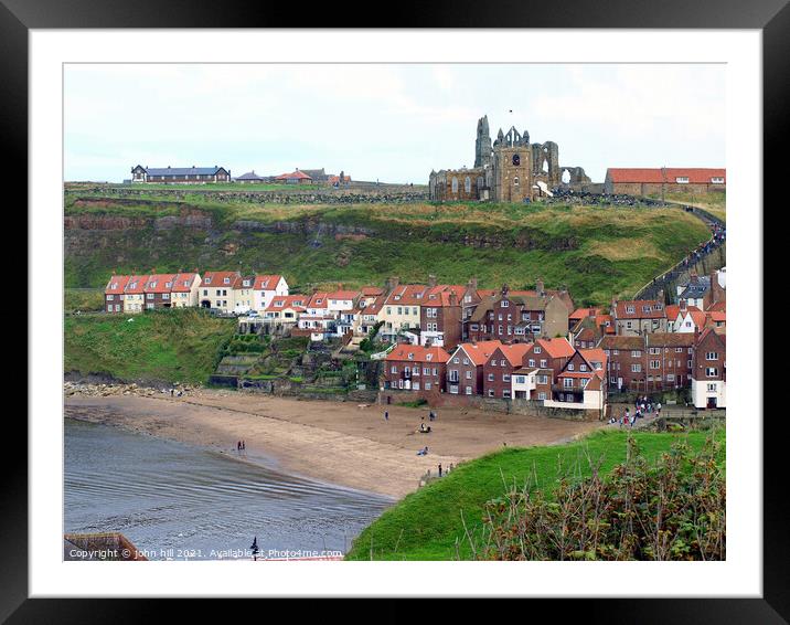 Old Whitby town beach and church in North Yorkshire. Framed Mounted Print by john hill