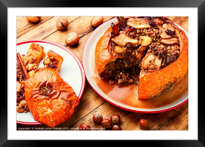 Tasty autumn stuffed pumpkin Framed Mounted Print by Mykola Lunov Mykola