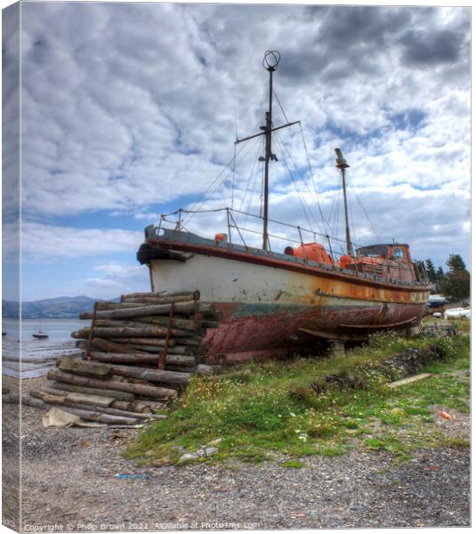Old Boat rusting on the Forshore, Beaumaris Canvas Print by Philip Brown