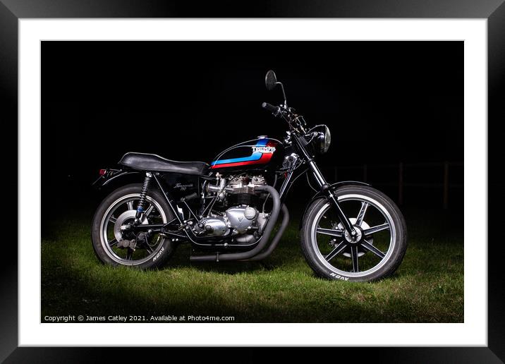 Classic Triumph at night Framed Mounted Print by James Catley