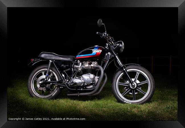 Classic Triumph at night Framed Print by James Catley