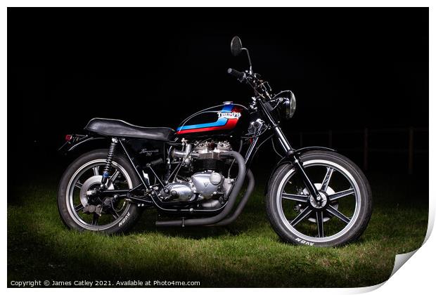 Classic Triumph at night Print by James Catley