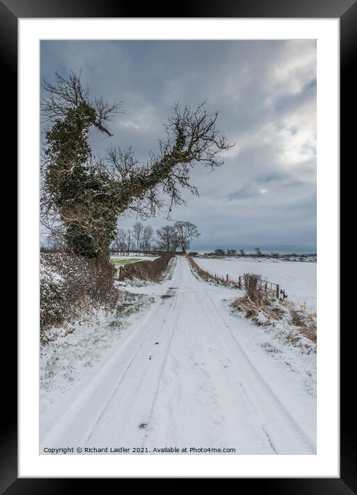 Towards Hutton Magna from Van Farm in snow Framed Mounted Print by Richard Laidler