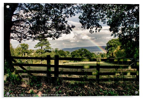 Rainbow over the fence & through the trees Acrylic by Philip Brown