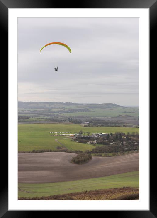 Paragliding at Dunstable Downs  Framed Mounted Print by Graham Custance